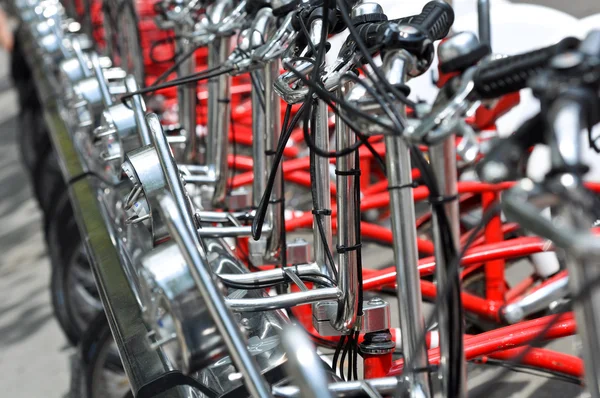 stock image Red Bicycles in Barcelona Spain