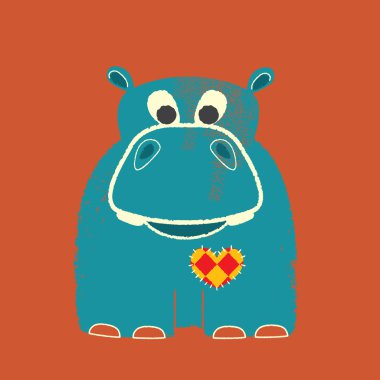 Valentine's Day Letterpress Hippo clipart