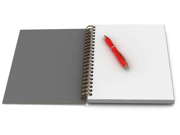 Cuaderno con una espiral y una pluma roja — Foto de Stock