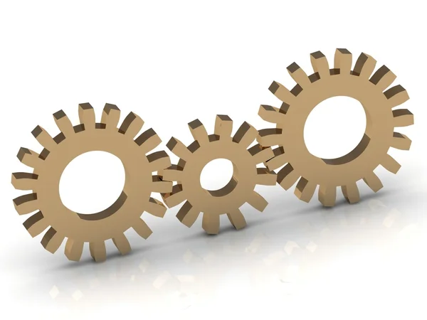 Connection of the three gold gears — Stock Photo, Image