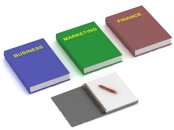 Caderno e três livros sobre a economia — Fotografia de Stock