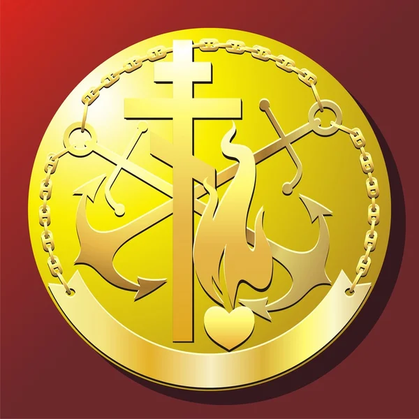 Gouden badge "geloof, hoop, liefde". — Stockvector