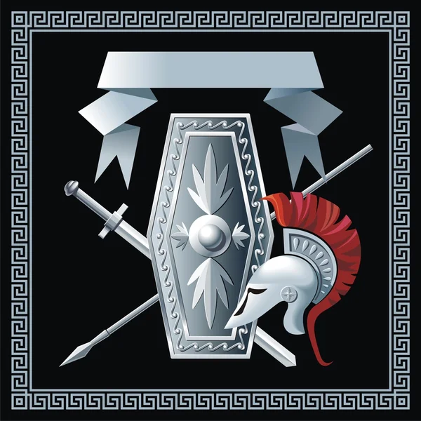 Escudo, espada, casco y lanza — Vector de stock