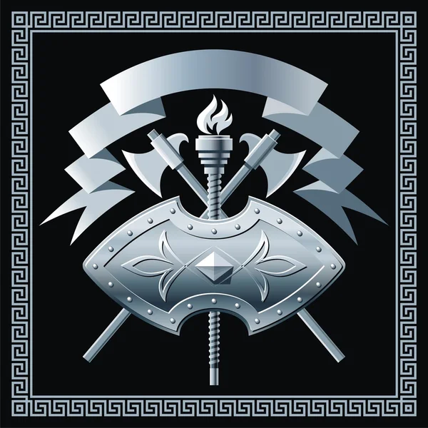 Shield with cross battle-axes — Stock Vector
