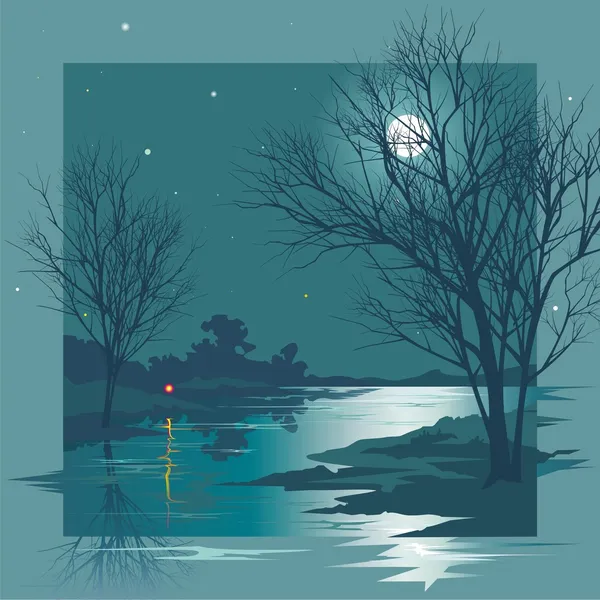 Лунная ночь Стоковая Иллюстрация