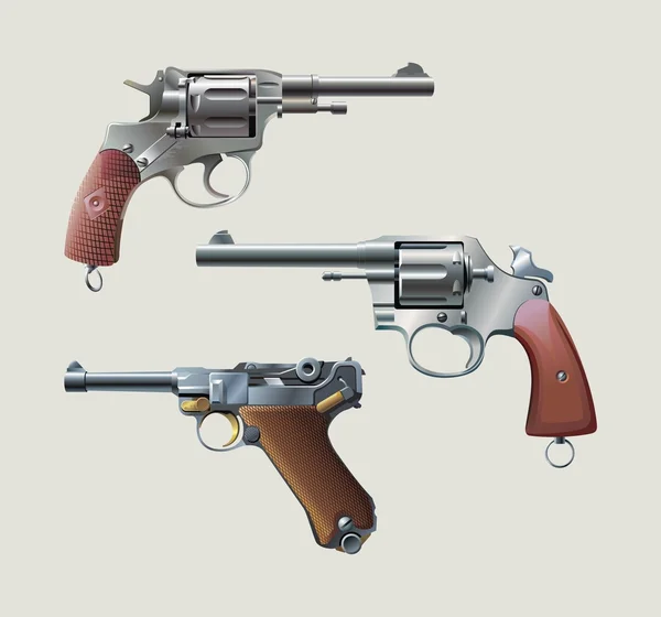 Revolvers et pistolet automatique — Image vectorielle