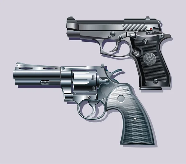 Machine pistol and revolver. — Stock Vector
