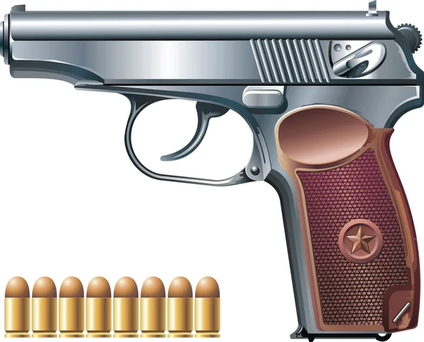 Machine pistol and ammunition — Stock Vector