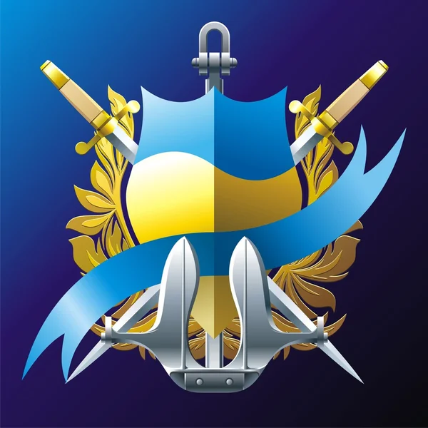 Emblem with blue ribbon — Stock Vector