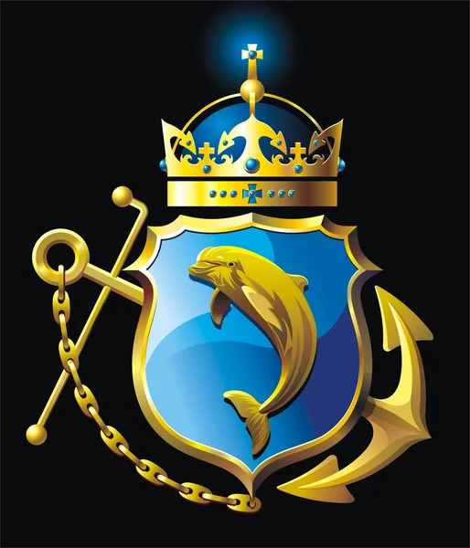 Coat of arms with dolphin . — 스톡 벡터