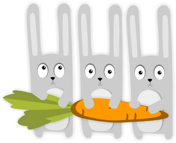 Conigli dei cartoni animati e carote — Vettoriale Stock