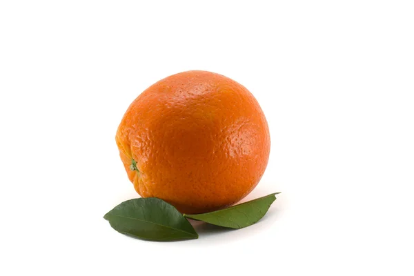Ripe orange with leafs on white — Stock Photo, Image