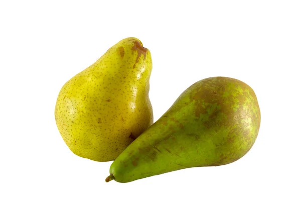 Gröna och gula päron isolerad på vit Stockbild