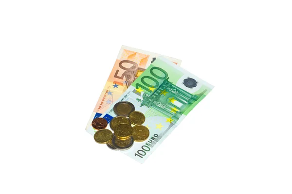 Billetes y monedas en blanco — Foto de Stock