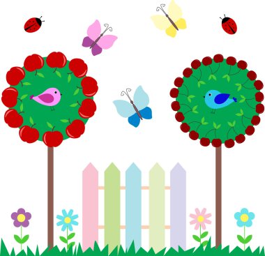 Set of butterflies birds flowers fruits clipart