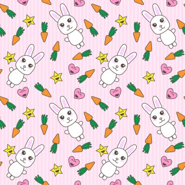 Kawaii background with cute bunnies clipart