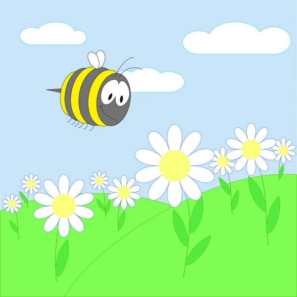 Bee on flower — Stock Vector