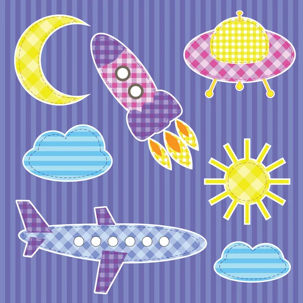 Set of cute colorful aircraft stickers — Stock Vector