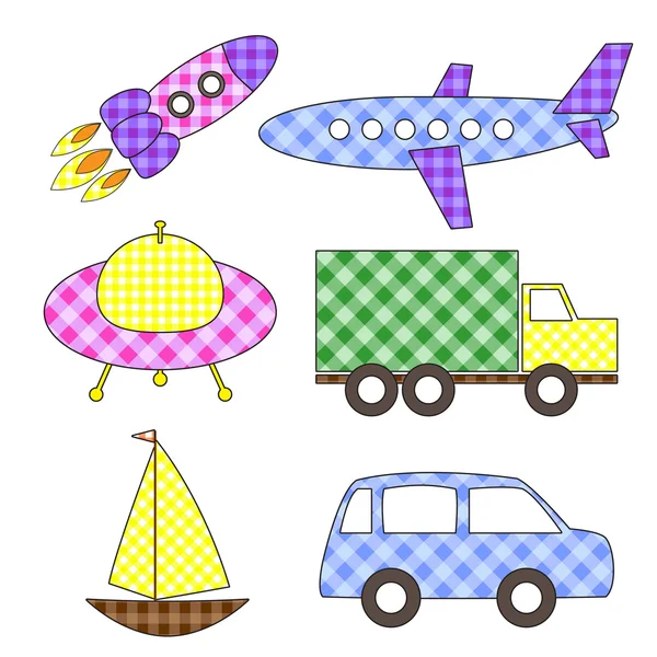 Set of cartoon vector transport stickers — Stock Vector