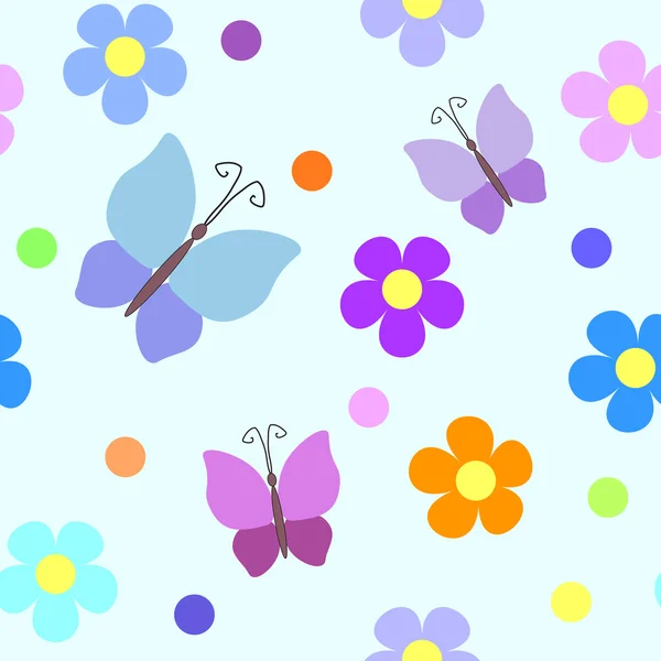 Naadloos patroon met bloemen en vlinders — Stockvector