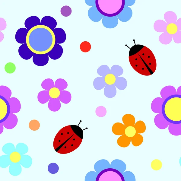 Modèle sans couture avec des fleurs et des coccinelles — Image vectorielle