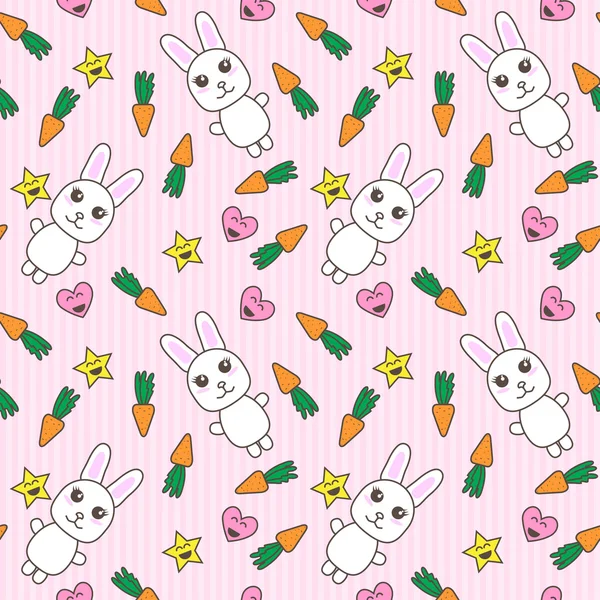 Kawaii background with cute bunnies — Stock Vector