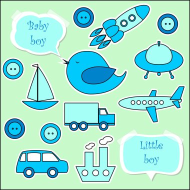 Set of scrapbook elements for baby boy clipart