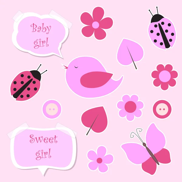 女の赤ちゃんのためのピンクのスクラップ ブックの要素のセット — ストックベクタ