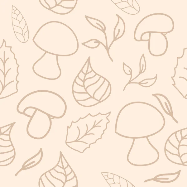 可爱独特的背景与蘑菇和叶子 — 图库矢量图片