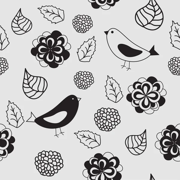 Floral seamless pattern in retro style with birds — Stok Vektör