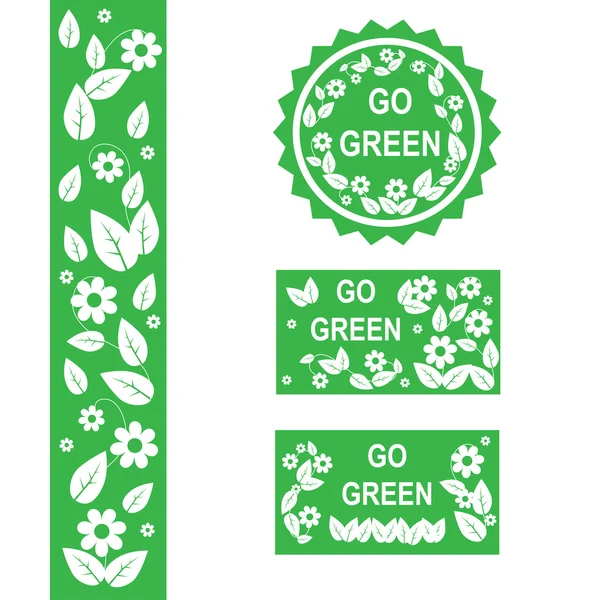Conjunto de elementos ecológicos verdes - cartões, autocolantes e quadros — Vetor de Stock