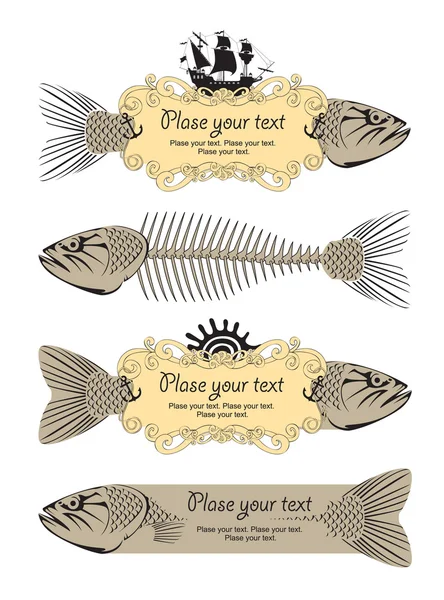 Panneaux de bannière avec poisson — Image vectorielle