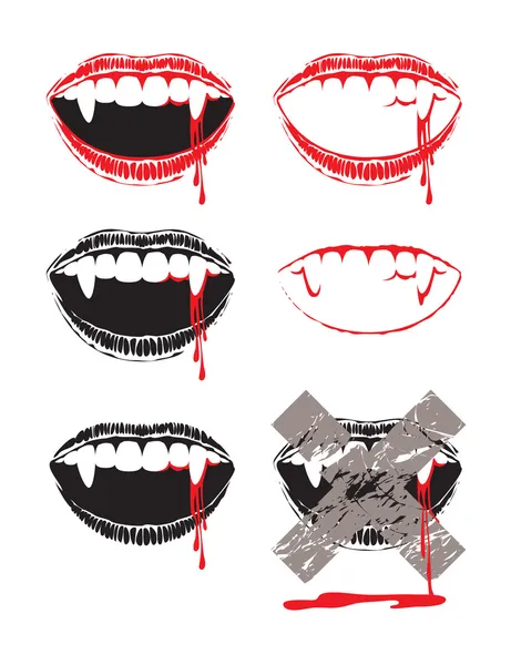 Premium Vector  Vampire mouth with fangs set female closed and open red  lips with long pointed canine teeth and bloody deip saliva