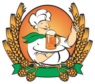 Waiter with a glass of beer clipart