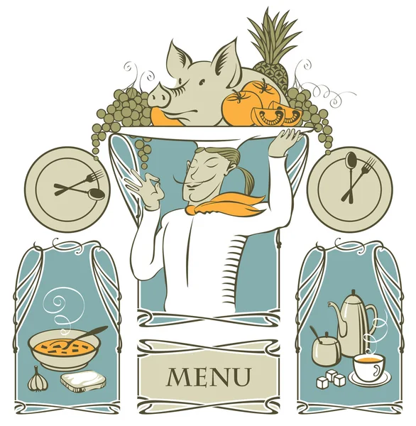 厨师和食品 — 图库矢量图片