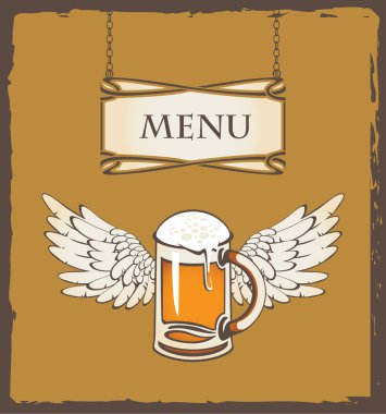 Glass of beer and wings clipart