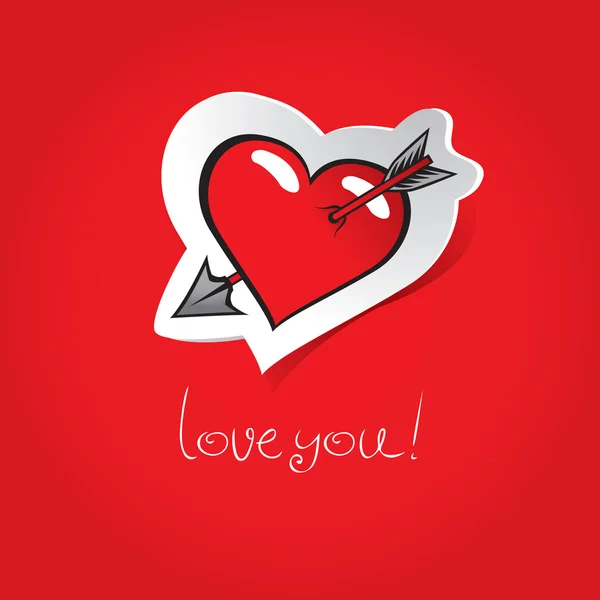 Coeur sur fond rouge — Image vectorielle