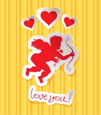 Cupid with three hearts clipart