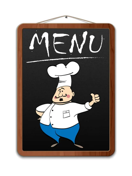 Tablica z napisem menu i ilustrowany kucharz. wektor — Wektor stockowy