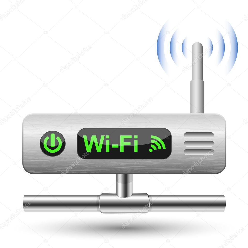 Wireless Router Icon with a LAN connection. Vector Illustration