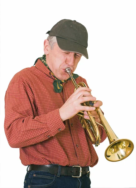 Jazzman, trumpeter plays a trumpet — Stock Photo, Image