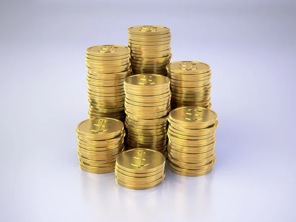 Gold towers made out of gold coins — Stock Photo, Image