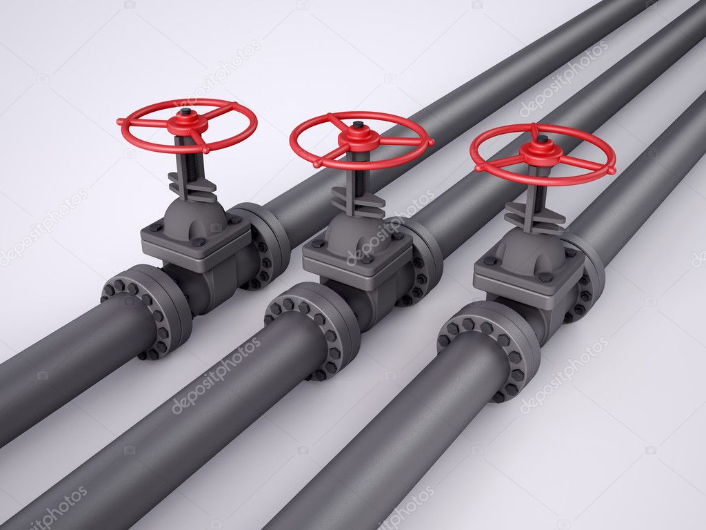 Three red oil valves