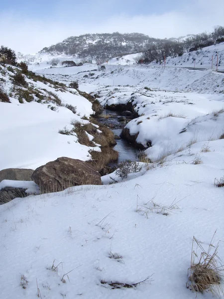 Stream of water amongst the snow — Stock Photo, Image