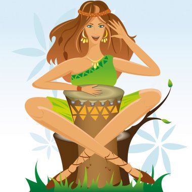 Girl with a drum clipart