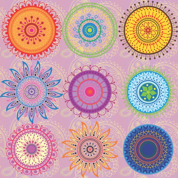 Un conjunto de mandalas de 9 colores — Archivo Imágenes Vectoriales