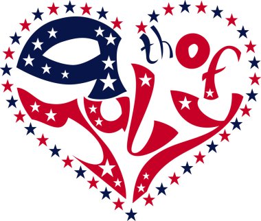 Calligraphy Fourth of July in heart clipart