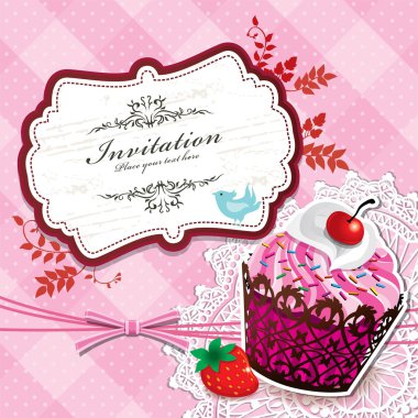 Vintage frame with cupcake template clipart