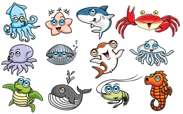 Cute marine life character set — Stock Vector