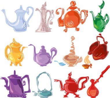 Colorful tea set clipart